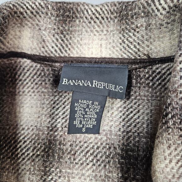 Vtg Banana Republic Shacket Womens S Oversized Alpaca Mohair Plaid Jacket Brown - Picture 13 of 16